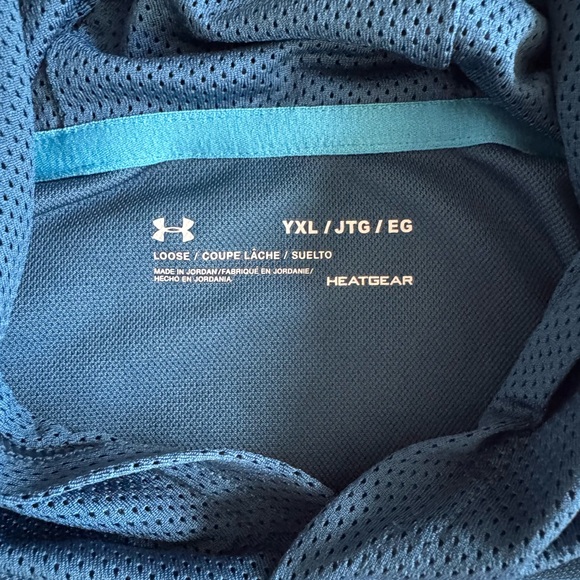 Under Armour HeatGear Hooded Tee Blue Logo Short Sleeve Kids YXL - Picture 4 of 8